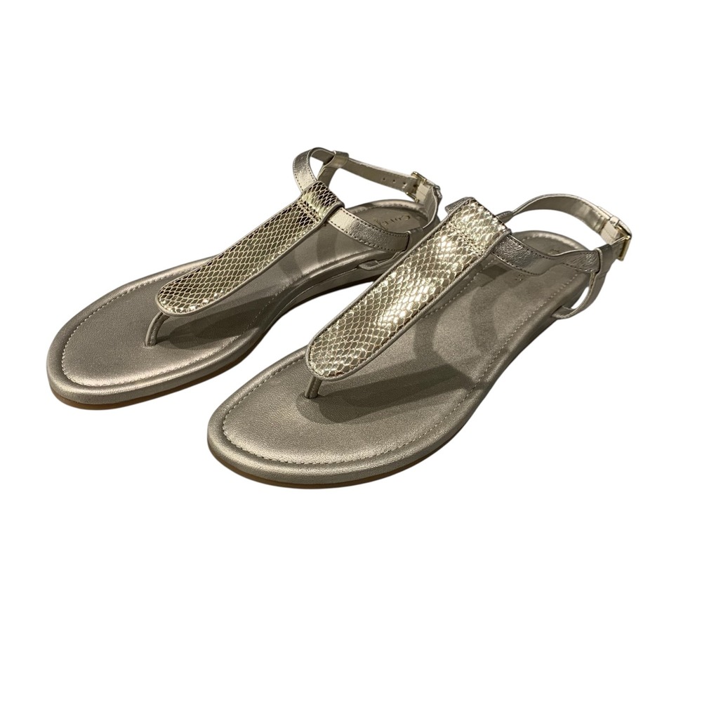 Cole Haan Women's 9.5B Metallic Gold Snake T-Strap Thong Sandals